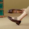 Zapatos Cuadrados Franceses de Boca Baja, Zapatos Nuevos Plateados Pequeños de Piel, Tacones Gruesos, Correas con Faldas, Zapatos Mary Jane para Mujer de Suela Suave