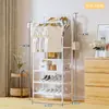 Estante de Secado de Ropa de Pie Más Vendido Transfronterizo Perchero de Poste Simple Individual y Doble para Dormitorio Perchero de Ropa Simple Desmontable Zapatero Estante de Almacenamiento