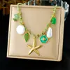 Colección de Collares Coloridos Estilo Océano con Goteo de Aceite, Cadena para Clavícula de Concha Estrella de Mar Sol Perla de Imitación, Joyería al por Mayor Estilo Vacacional