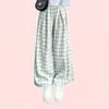 Pantalones de Verano a Cuadros de Pierna Ancha para Niñas 2026 para Niños Medianos y Grandes Dulce Lindo Azul Cuello Redondo Manga Corta Conjunto Versátil