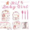 Chica de Jengibre Invierno Baby Shower Hola Bebé Niña Pancarta Platos de Papel Vasos de Papel Servilletas de Papel Mantel Suministros para Bautizo