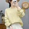 Camisa longa de algodão puro estilo artístico para mulheres, gaze de camada dupla, amigável à pele, top cardigã respirável, roupas artísticas femininas