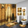Cortina de Chuveiro Fantasma de Halloween Tapete de Banheiro Conjunto de Quatro Peças Série 3 Banheiro Divisória de Separação Seca e Úmida Cortina de Chuveiro Cortina de Chuveiro à Prova d'Água