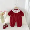 Mameluco de Bebé Rojo Otoño Festivo para Bebé Niña Mono Lindo Cuello de Muñeca Manga Larga Ropa para Gatear Algodón Clase A