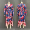 Estación Independiente Transfronteriza 2025 Otoño Europeo y Americano Nuevo Vestido Largo Casual Elegante Retro Estampado para Mujer de Cintura Alta