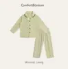 Categoria a Conjunto de Pijama Infantil para Meninos e Meninas, Roupas com Ar Condicionado, Calças de Manga Comprida, Roupas de Casa, Pijama com Gola de Terno Botões Masculino e Feminino