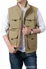 Chaleco multi-bolsillos con cuello alto para hombre para ocio al aire libre de primavera y otoño, pesca, fotografía, chaleco cálido con forro polar 2588A