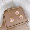 [Acero de Titanio] Collar Hueco Cuadrado de Zircón Aretes Anillo traje Lujo Ligero Personalidad Elegante Combinación de Collar y Aretes