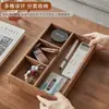 Caja de almacenamiento de escritorio sólida de madera de nogal personalizada, caja organizadora con compartimentos de madera, bandeja de almacenamiento para cosméticos y artículos varios del hogar