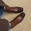 Botines cortos de cuero genuino retro británico, versátiles para otoño e invierno, punta cuadrada, tacón grueso para mujer, comercio exterior transfronterizo, botas Martin negras y marrones