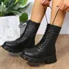 Talla Grande Otoño e Invierno Nuevos Botas Martin Estilo Coreano de Exportación Botas de Moda para Mujer con Suela Gruesa Redonda Botas de Motocicleta Estilo Británico Transfronterizo para Mujer