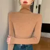 Suéter de gola alta feminino transfronteiriço para outono e inverno, top base de malha canelada de gola alta sem costura, top de malha interno de corte justo