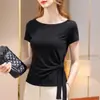 Nueva Camiseta de Manga Corta Ajustada para Mujer 2026, Top de Verano con Hombros Descubiertos Adelgazante con Cuello de Corbata y Acabado de Alta Gama
