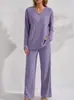 Conjunto Casual Cómodo de Mujer para Casa con Mangas Largas de Canalé y Pantalones - Otoño/Invierno 2026 Europeo y Americano de Amazon