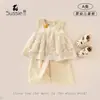 Conjunto de Roupa de Verão para Meninas, Bebês e Crianças Pequenas Classe a Elegante Vestido de Renda Sem Mangas e Calça Longa Roupa Infantil Conjunto de Duas Peças