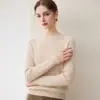 2026 Invierno Nuevo Suéter de Cachemira de Cuello Medio Alto Manga Larga para Mujer Color Sólido Calado Top Base Cálido