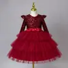 Vestido navideño para niños de manga larga, disfraz de anfitrión para recitación de piano, vestido tutú de princesa con lentejuelas para cumpleaños de niñas