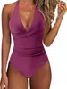 Bikini de una pieza transfronterizo europeo y americano de comercio exterior para mujer, sin espalda, sexy, con tiras cruzadas, de bloques de color, traje de baño de Amazon para mujer