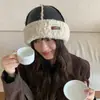 Sombrero Patchwork de Cuero y Lana de Cordero Vintage, Elegante Turbante de Invierno Estilo Urbano con Borde Plegado, Sombrero de Felpa Versátil Casual