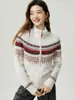 Suéter 100% cachemira pura, nueva colección otoño/invierno para mujer, patrón Fair Isle, engrosado, doble cremallera, cuello semi-alto, cárdigan de punto
