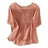 Tops Retro de Algodón y Lino para Madre de Mediana Edad Ropa de Verano Bordada de Lino para Mujer Camisetas de Manga Corta Nuevas de Talla Grande que Cubren el Vientre Venta al por Mayor