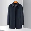 Chaqueta de Cachemira de Alta Gama para Hombre, Seda de Morera Otoño e Invierno de Longitud Media Acolchado Espeso con Relleno de Plumón de Ganso Lana Outwear para Hombre