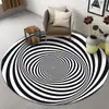 Alfombra Redonda Estéreo 3D Blanco y Negro Transfronteriza de Halloween para Dormitorio, Sala de Estar, Mesa de Café, Alfombrilla Absorbente con Trampa de Ilusión