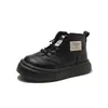 Botines Cortos de Cuero Negro Cálido con Felpa para Niñas 2026 Nuevo Estilo de Invierno Botas Martin Versátiles Botines de Caña Baja Venta al por Mayor