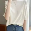 Camiseta de Punto de Manga Media con Cuello Medio para Mujer, Corte Ajustado, Nuevo Estilo Primavera/Verano, Manga de Tres Cuartos, Capa Base, Venta al por Mayor Moderna Dropshipping