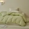 Juego de ropa de cama de algodón 100% tejido, cepillado, minimalista y lujoso, de color liso, que incluye funda de edredón, sábana plana, sábana bajera y funda de almohada