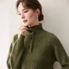 Estilo Old Money Cuello Alto Manga Larga Botones a Mitad de la Placa Puño Dividido Suéter de Lana Engrosado Punto Cachemir para Mujer Otoño/Invierno 2026