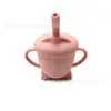 Taza de Aprendizaje para Bebés con Popote de Silicona Taza de Beber Agua con Tapa Antipolvo y Anticaídas Taza para Snacks de Silicona de Grado Alimenticio Punto Transfronterizo