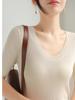 Ropa Estilo Hong Kong y Americano/Suéter de Punto con Cuello en U y Media Manga para Mujer, Corte Ajustado, Jersey Delgado, Adecuado para Usar en Capas o Solo, Camiseta Base