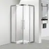 Box de Banho Extremamente Estreito em Forma de Arco de Aço Inoxidável com Portas de Vidro, Apresentando um Sistema de Separação Seca e Molhada e Portas de Correr