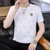 Camiseta Masculina de Manga Curta, Caimento Solto, Seda Gelada, Marca Tendência, Roupas Masculinas Brancas de Alta Qualidade, Tamanho Grande, Camiseta Plus Size, Roupas Masculinas Tendência