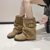 Comercio exterior transfronterizo talla grande 2026 nuevas botas cortas de vaquero occidental Maillard apiladas con doble hebilla y caña plisada para mujer
