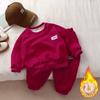 Moletom infantil de outono inverno plus veludo coreano solto conjunto esportivo meninos e meninas elegante médio e grande infantil conjunto de duas peças