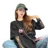 Camiseta Feminina Ins Cartoon Graffiti Falsa Duas Peças 100% Algodão Celebridade da Internet Super Popular Renda Costurada Proteção Solar Comprimento Médio Top Elegante