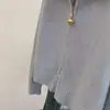 Chaqueta Suéter Cardigan de Punto Azul con Capucha y Doble Cremallera Pequeño Fragante para Mujer Engrosada Única y Súper Atractiva Nuevo Estilo 2025