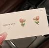 Aretes de Tulipán Rosa de Lujo de Entrada Francesa con Aguja de Plata S925, Perla para Usar Delante y Detrás, Pequeños, Frescos, Dulces, Combinables