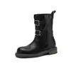 Alta Costura Otoño/Invierno 2026 Punta Redonda Estilo Británico Retro Tacón Grueso Correa de Cuero Hebilla de Cinturón de 4cm Versátil Estilo Coreano Botas de Jinete