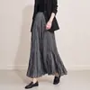 Mismo estilo que en el centro comercial, falda plisada de alta elasticidad para primavera y otoño para mujer, cintura elástica, falda larga de color liso línea A con dobladillo ancho, efecto de caída, versátil