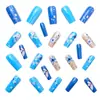 Manicura Cuadrada Europea de Longitud Media Parche para Uñas de Año Nuevo Primavera y Verano Moda Patrón de Mariposa Azul Brillante Manicura