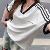 Nueva Ropa de Mujer de Comercio Exterior, Top Casual Versátil de Color Contrastante, Camiseta Blanca de Manga Corta Suelta de Verano Pg9344