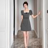 Vestido Miu Gris con Lunares en la Cintura Cuadrado para Mujer Verano Estilo Coreano Silueta Adelgazante Elegante Falda Pequeña en A 61777