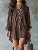 2026 Vestido Longo de Algodão e Linho Europeu e Americano para Amazon Transfronteiriça Vestido Camisa com Botões Emagrecedor Fenda Casual Caimento Solto