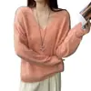 Suéter de lana para mujer, suéter con forro polar, suéter de punto liso de ajuste holgado para otoño e invierno, capa base, top de cachemira, estilo moderno, fabricante