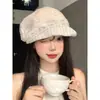 Boina Octagonal con Visera Plegable Rayada Estilo Japonés para Mujer, Verano, Circunferencia de Cabeza Grande, Adelgazante del Rostro, Versátil, Gorra Artística de Periódico para Pintor