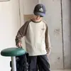 Camiseta de Manga Larga para Niños Elmo Beibei Versátil Color Otoñal Bloque de Color Camiseta Básica Moderna de Algodón Puro Suave con la Piel Top Elegante para Niños