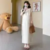 Nueva Ropa de Maternidad de Verano, Vestido Moderno de Mamá de Corte Holgado, Adelgazante y Elegante para Salir, Vestido de Maternidad de Longitud Media con Borlas